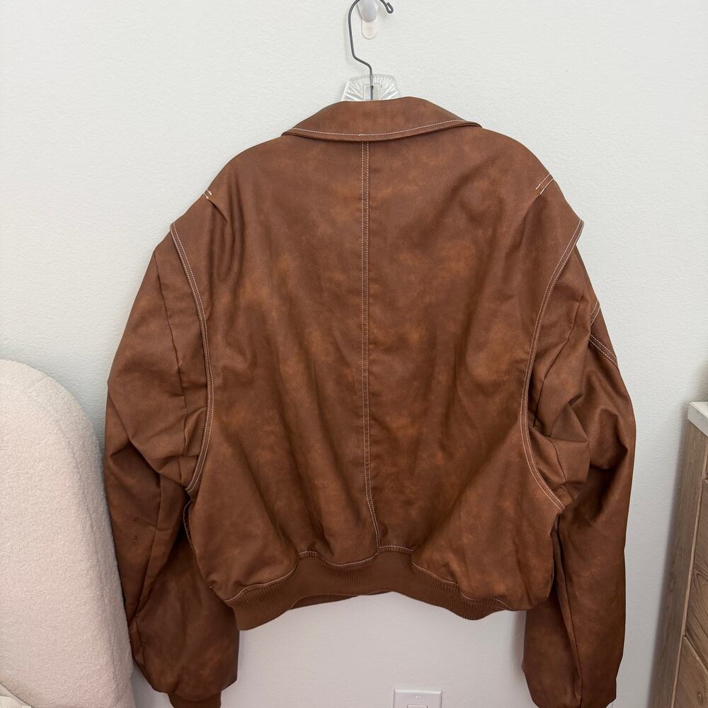 Lioness Brown Contrast-Stitch Bomber Jacket Size XL - Picture 5 of 8